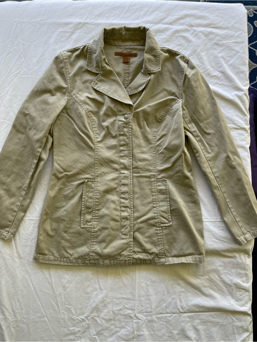 Anne Klein Olive Green Single-Button Cotton Blazer
